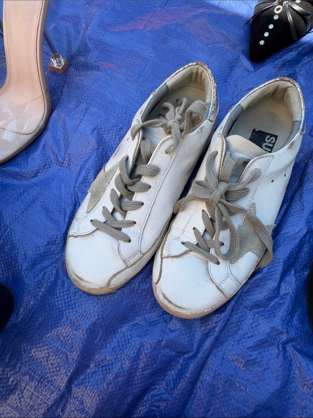 Golden Goose White Leather Sneakers with Gray Accents